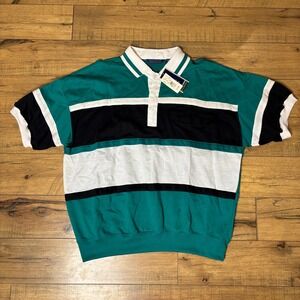 Envoy Mens XL Short Sleeve Striped Polo Shirt Teal Black White Colorblock NWT